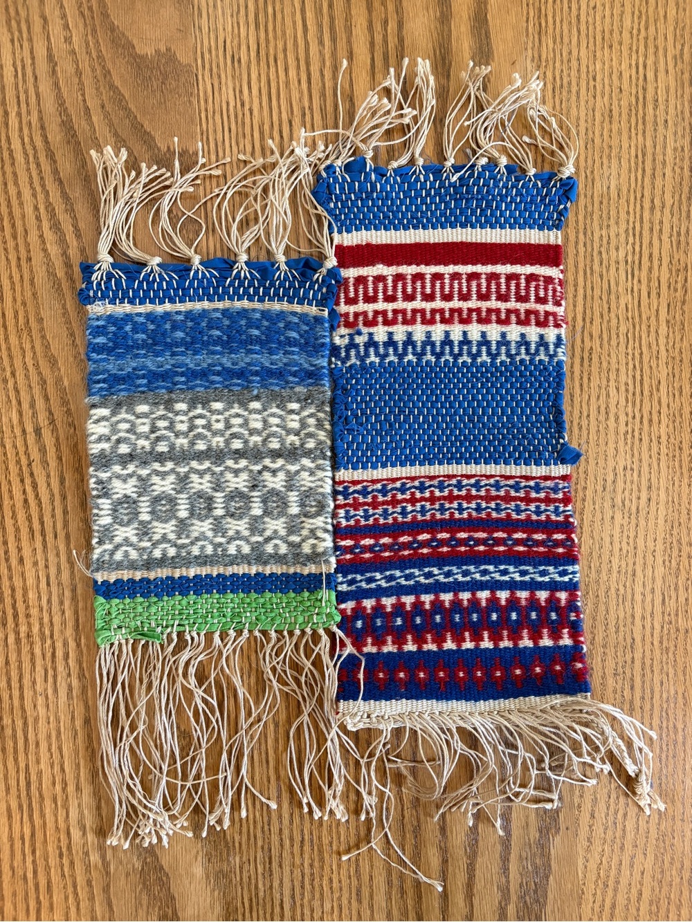 Set of 2 Hand Woven Wall Hanging Tapestry Fiber Art Boho Fringe